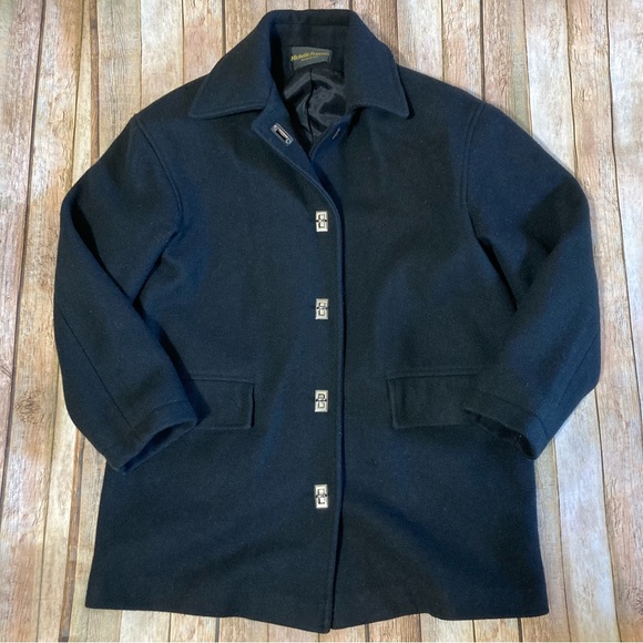 Michelle Francois Black Wool Coat Jacket Toggle Closure S? Thinning of threads - Picture 7 of 10